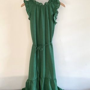Green dot ruffle dress, high-low, with waist tie -- Who What Wear